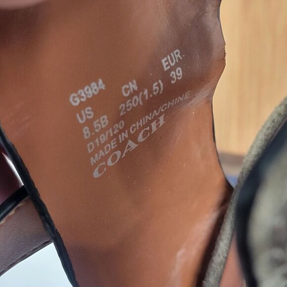 Coach Odessa Leather Suede Wedge 8.5 B Olive Green Buckle 2 Strap Heels‎ - Picture 15 of 16